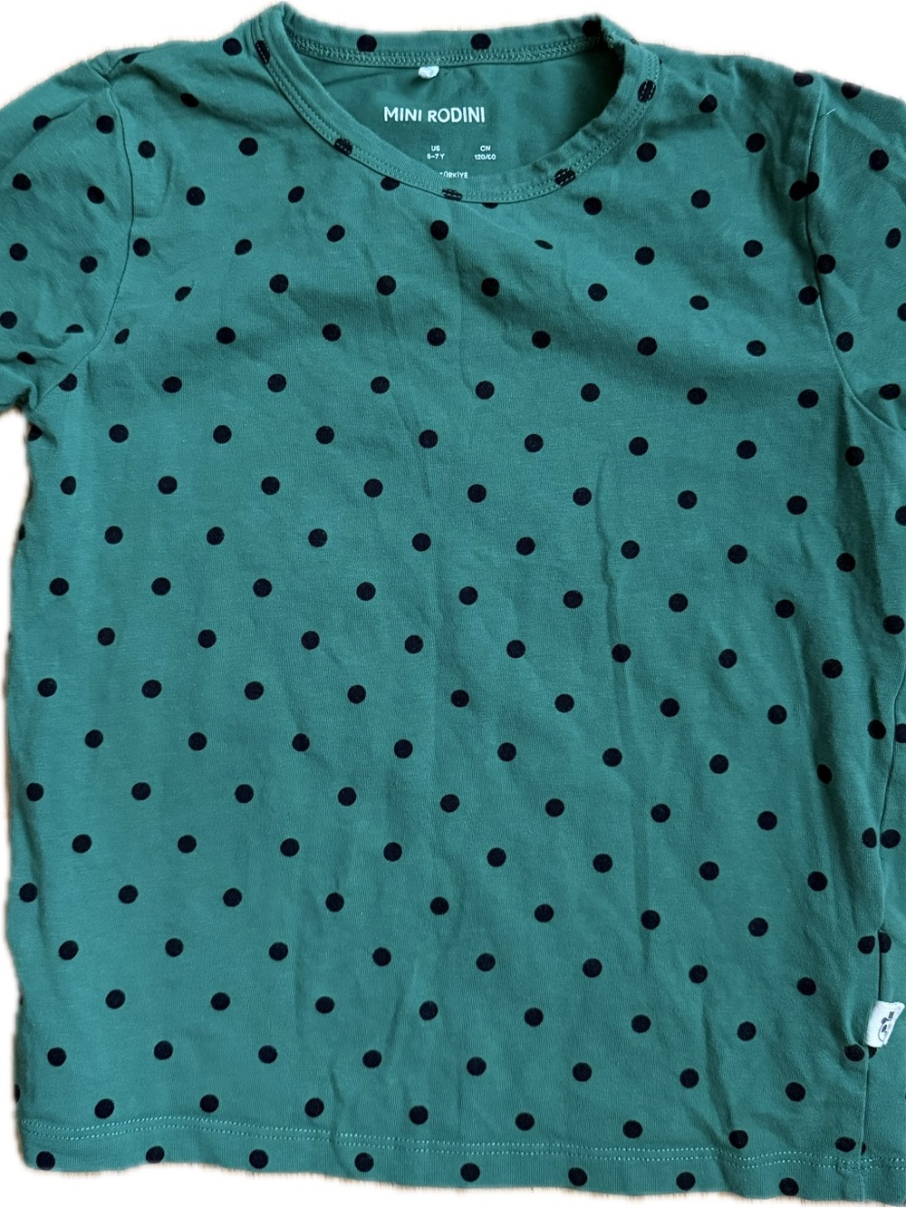 Mini Rodini Emerald Green Tee with Black Polka Dots